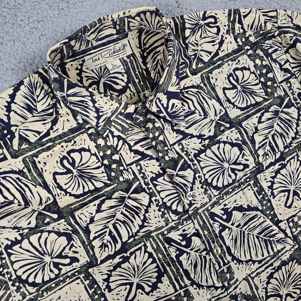 Tori Richard Shirt Mens Large 100%‎ Cotton Lawn Tropical Leaf Print Hawaiian
